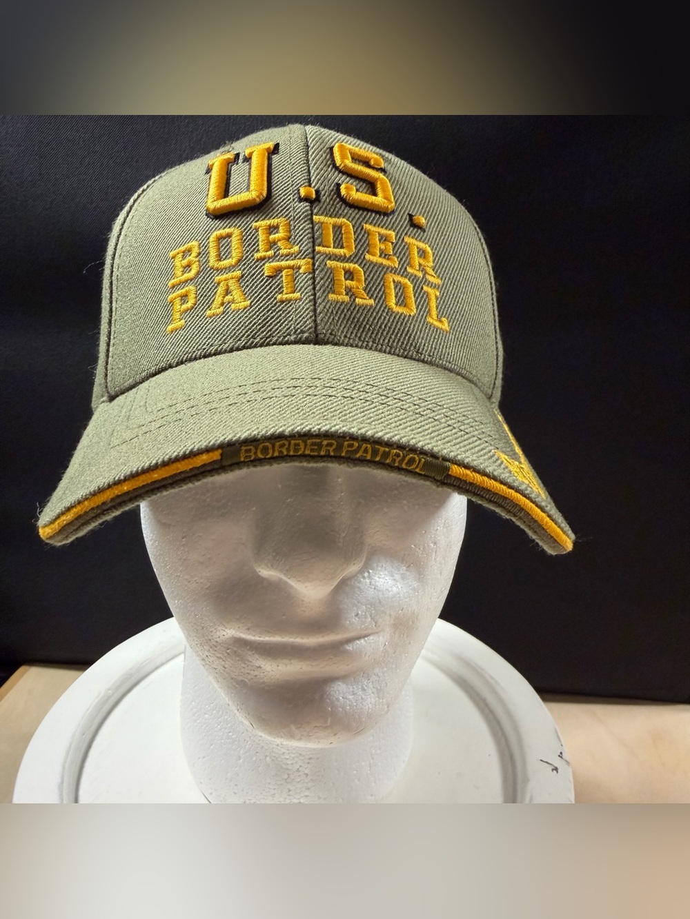 U.S. Border Patrol Olive Green Baseball Cap with Yellow Embroidery